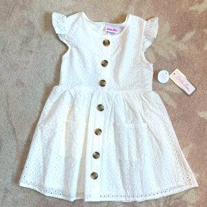 Little Lass White Eyelet Button Dress